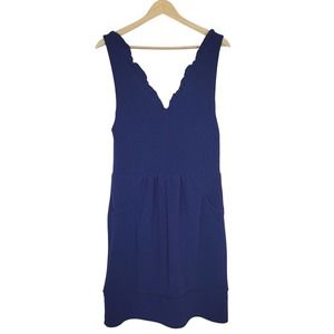 Anthropologie Maeve Blue Fit & Flare Dress Scalloped V Neckline Rib Texture #324